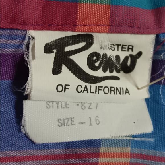 VTG Mister Remo Plaid Button Down Blouse Size 16 Red & Blue Collared Long Sleeve - Picture 9 of 12